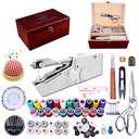 Handheld Sewing Machine, with Elegant Wooden Sewing Box and 153-Piece Sewing Kit, Mini Portable Cordless Hand held Sewing Machine, Perfect for Adults, Beginners, and Quick Home Repairs