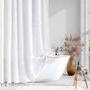 Dynamene Extra Long Shower Curtains, 84 Inches Long Boho Tufted Chevron Striped Fabric Shower Curtains for Bathroom, Tall Minimalist Chic Waterproof Cloth Shower Curtain Set with Hook, White, 72x84