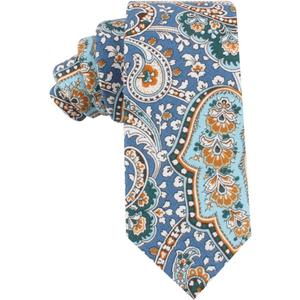 AUSCUFFLINKS Paisley Skinny Ties | Cotton Pocket Squares Bow Ties & Neckties | Wedding Ties (Blue)