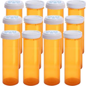 Plastic Empty Pill Bottles with Double Sided Use (Child Resistant & Easy Open) Caps - Medicine Container Pill Case Dispenser Organizers (60 Dram, 12pcs)