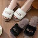 Fuzzy Open Toe Slippers for Women Indoor Cozy Slip On House Slides Shoes Gifts for Womens Her Mom House Shoes Indoor Outdoor Lightweight Couples Slippers Elderly Seniors NonSlip Sole Autumn Spring Bedroom Shoes Warm Simple Minimalist,Black and Gray (Black, M)