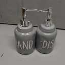 Ceramic Soap Dispenser Bottles, Engraved Hand & Dish Labels, Eco-Friendly Design for Kitchen Sink, Bathroom Countertop, Modern Farmhouse Decor (2-Pack,16 Oz, Gray)