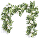 Der Rose 4 Pcs 13Ft Artificial Eucalyptus Flower Garland with Fake Silk Rose Flower Vine Seeded Eucalyptus Leaves Greenery Garland for Wedding Arch Table Wall Backdrop Party Room Decor (White)