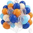 BAUANOOY Blue and Orange Balloons, 60pcs 12 Inch Orange Blue White Nude Latex Balloon with Confetti Balloons Ribbon for Baby Shower Graduation Blue Birthday Party Decorations