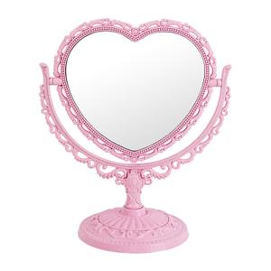 XPXKJ 7 Inch Vintage Heart Mirror - Elegant Desk Makeup Mirror with Double Sided 360 Degree Rotation Vanity Mirror for Coquette Room Decor (Pink)