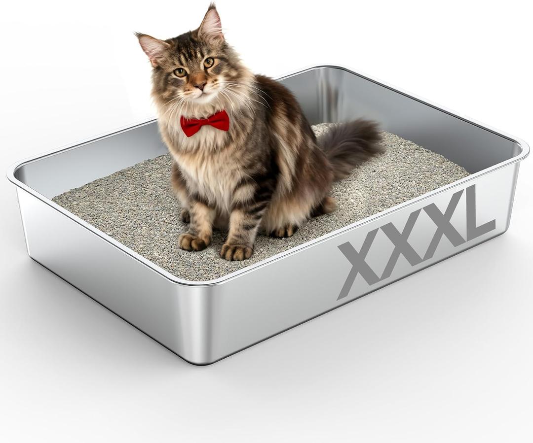 Soulbond Stainless Steel Litter Box, 27.5" L x 19.7" W x 6" H Extra Large Metal Litterbox for Big Cat and Multi-Cats Families, Non-Stick, Easy to Clean
