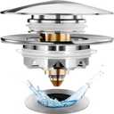 Universal Tub Stopper Bathtub Drain, Pop Up BathTub Drain Plug and Cover, Replaces Bath Tub Lift and Turn, Tip-Toe and Trip Lever, Easy to Install and Clean, All Brass Plating Process