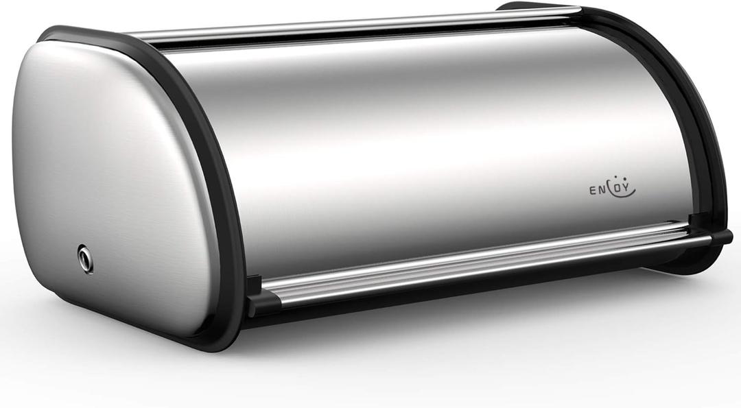 ENLOY Bread Box for Kitchen Counter, Stainless Steel Roll Top Bread Bin, Sliver Bread Storage Holder with Lid, Large Capacity Bread Keeper, 17 x 11 x 7 Inches (silver)