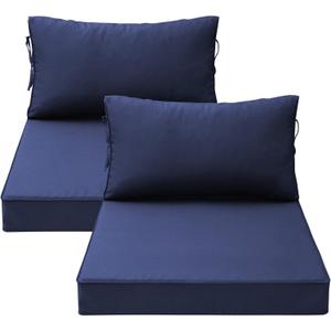 Outdoor Chair Cushions for Patio Furniture, Waterproof Sectional Cushions Replacement Set of 2, 25.6 x 25.6 Inch Cushion and Backrest Pillow with Removable Cover for Sofa Deep Seat Wicker Couch