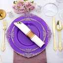 Realluck 350 PCS Purple and Gold Plastic Plates, Plastic Dinnerware Set for 50 Guests, 100 Disposable Plates, 150 Silverwares, 50 Cups, 50 Napkins for Party, Wedding, Graduation