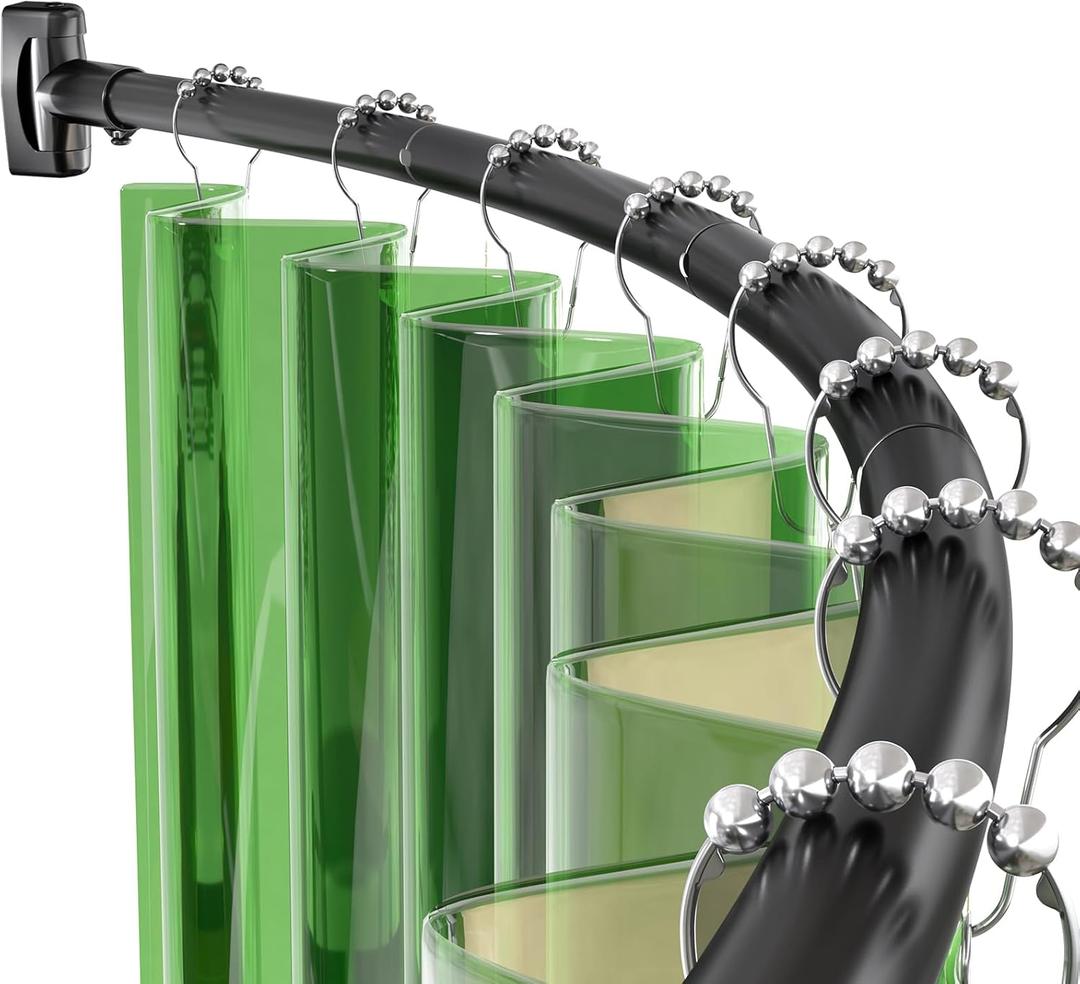 AmazerBath 20-84 Inches Arched Curved Shower Curtain Rod, Heavy Duty Shower Rod Rust Proof Bathroom Curtain Rod, Adjustable Telescoping Design Easy Segmented Installation, Need to Drill, Black