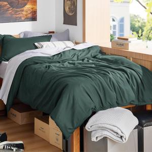 Bedsure Duvet Cover Twin/Twin XL Size - Soft Double Brushed Bedding Set for Kids & Adults, Zipper Closure, 2 Pieces, Includes 1 Duvet Cover (68"x90") & 1 Pillow Sham, NO Comforter, Forest Green