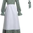 NSPSTT Prairie Dress Women Pioneer Dress Colonial Costume Women Amish Old Fashioned Floral Dresses (Medium, Green)