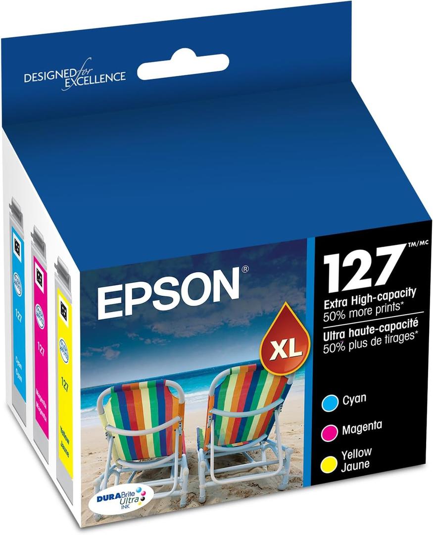 EPSON 127 DURABrite Ultra Ink Color Combo Pack For NX-530, 625, WF-3520, 3530, 3540, 545, 60, 630, 633, 635, 645, 7010, 7510, 7520, 840, 845