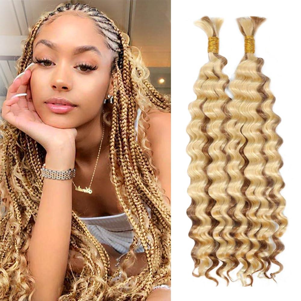 Blonde Human Braiding Hair Deep Curly Wave Bulk Human Hair 110g 22 Inch 613 Blonde Curly Human Hair for Boho Braids Hair Extensions Knotless 12A Curly Bohemian 2 Bundles