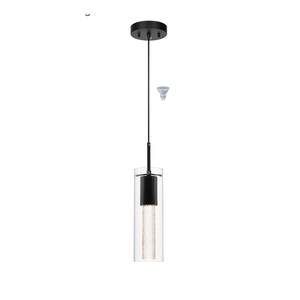 XiNBEi Lighting Pendant Light Fixtures, Black Pendant Lights Kitchen Island with LED Bulb & Bubble Crystal, Kitchen Hanging Lighting for Dining Table Hallway Bedroom Living Room XB-P1110-MB