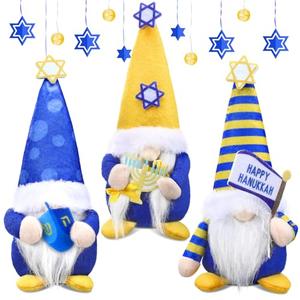 CPEGHDVM 3 Pcs Hanukkah Gnomes Decorations Chanukah Gnomes Plush Decor for Tiered Tray Home Table Decor Jewish Gifts Idea Party Supplies
