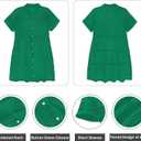 GRAPENT Denim Dress for Women Babydoll Tiered Short Sleeve Button Down Jean Shirt Dresses (Green, XXL)