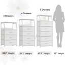 Furnulem White Dresser with 5 Drawers, Vertical Storage Tower Fabric Dresser for Bedroom, Hallway, Entryway, Nursery, Closet Organizer, Nightstand Bedside Table Furniture, Sturdy Steel Frame, Wood Top
