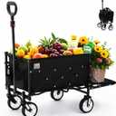 Folding Wagon Cart with Wheels and Tailgate, 330 lbs 120 l Capacity, Adjustable Handle, Portable Collapsible Utility Wagon Cart for Groceries, Outdoor Camping, Shopping, Garden (Black)