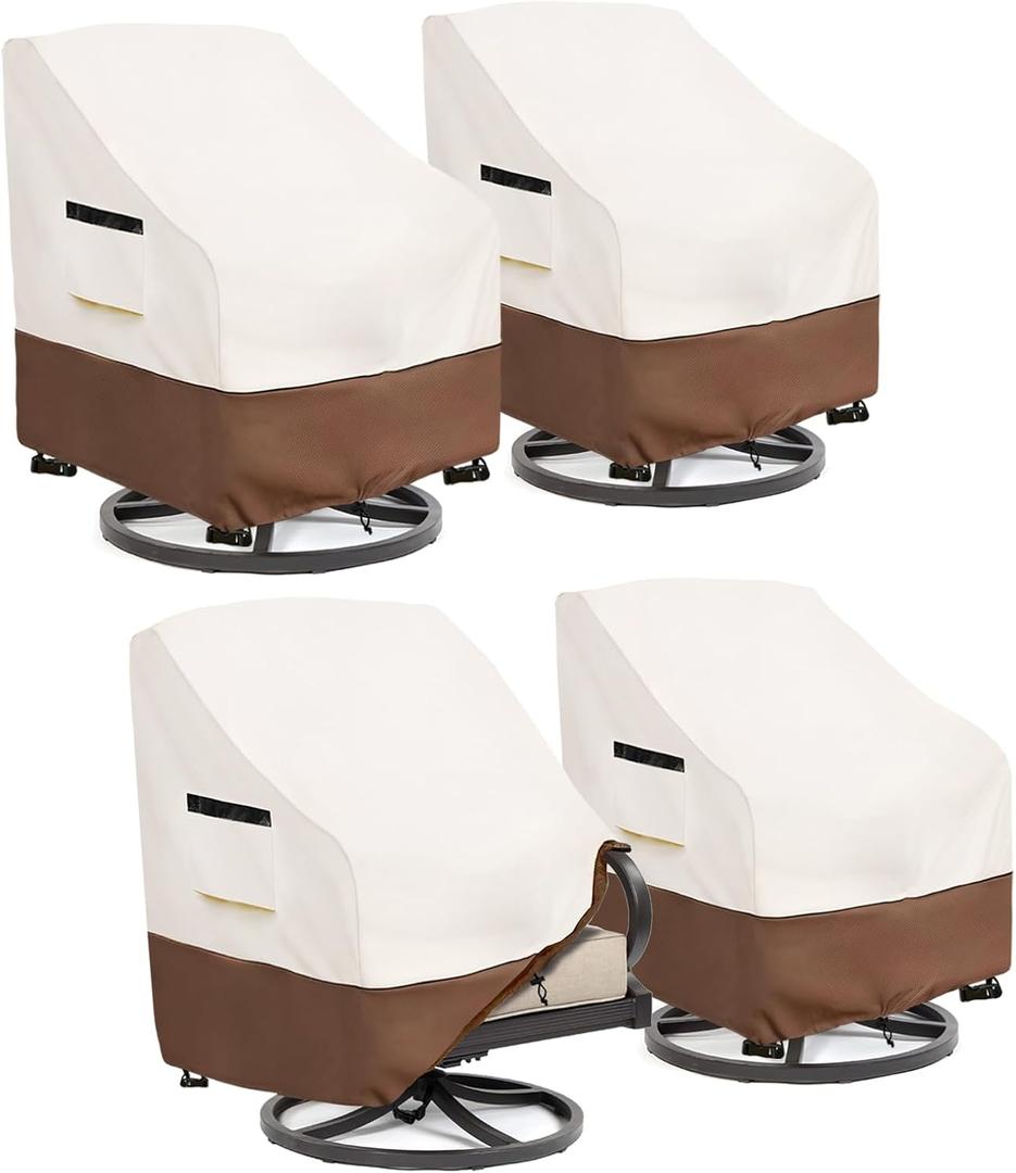 Patio Chair Covers 4 Pack,Swivel Lounge Chair Cover,Waterproof Heavy Duty Patio Furniture Covers for Outdoor Swivel Lounge Chair(35 W x 37 D x 38.5 H inches) Beige & Brown