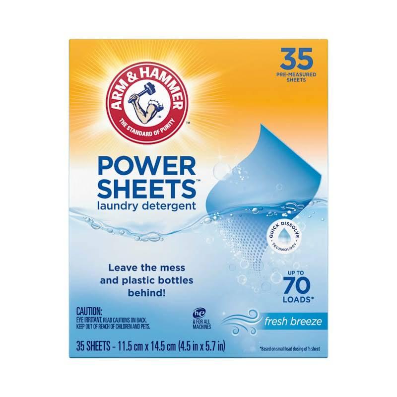 Arm & Hammer Laundry Detergent Power Sheets,Fresh Breeze, up to 140 Loads, 35 Ct , 1 Pack