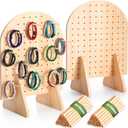 2 Sets Keychain Display Stand Wooden Pegboard Display Stand with 25 Pcs Dowel Rods Oval Bracelet Organizer Holder for Jewelry, Craft Shows, Necklace, Selling, 15.75" x 11.81"(Wood)