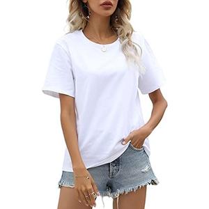 LINDLOOK Women's Short Sleeve Crewneck/V Neck T Shirt Loose Casual Summer Cotton Basic Tee Tops, Medium