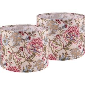 GOSO 2pcs Medium Lampshade Polyester Fiber Printing Flowers Plants Drum Lamp Shade For TableLamp,Floor Lamps,Diy Pendant Light,Spider Fitter 13 "Top x 13" Bottom x 10 "High,Assembly Required
