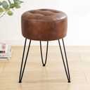 LUE BONA Reddish Brown Vanity Stool Chair for Makeup Room, Tufted Faux Leather Stool for Vanity, 19 inch Height, Vanity Chair with Metal Legs, Modern Foot Ottoman for Bedroom, Living Room, 13''W x 13''D x 19.1''H