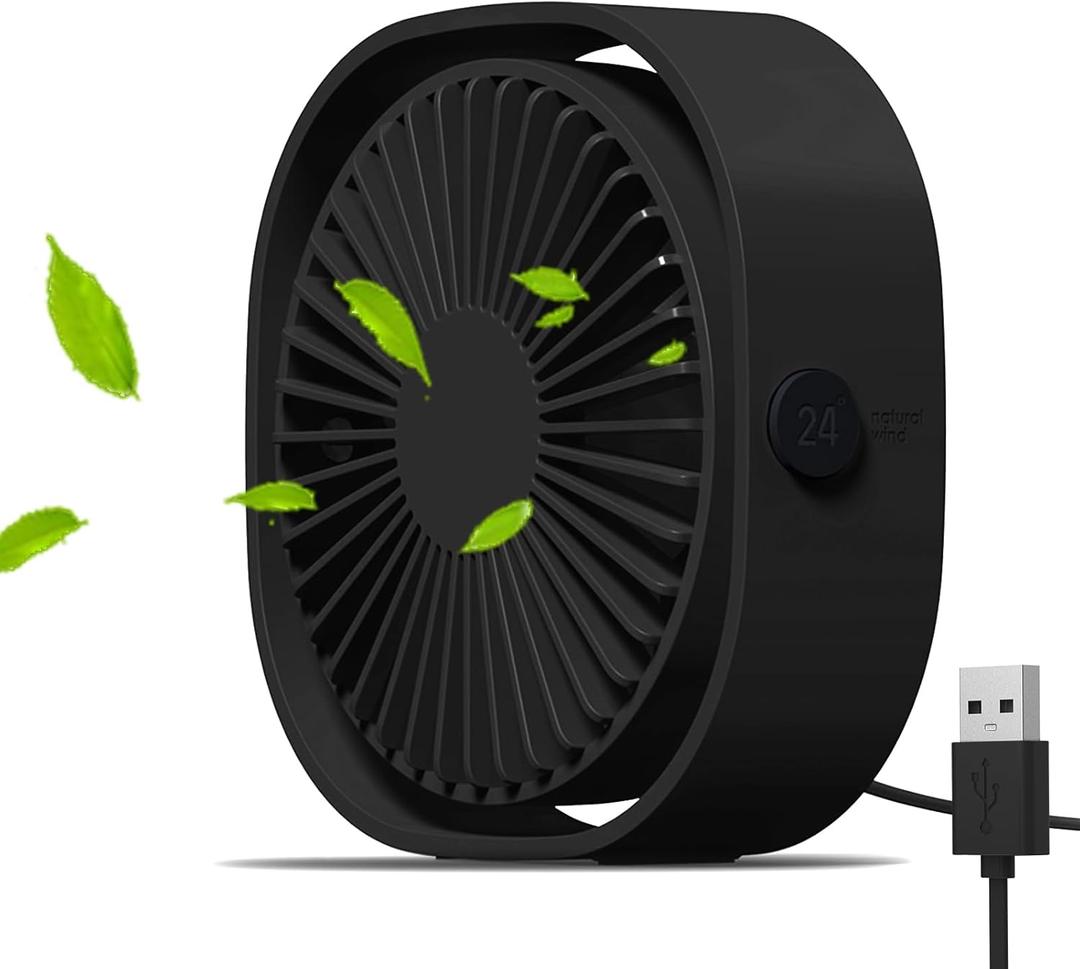 Simpeak Small USB Fan Small Quiet Portable USB Powered ONLY (No Battery), Cooling 3 Speed Setting 360 Adjustable Swivel Desktop Personal Fan for Home Office Bedroom Outdoor Travel Summer (Black)