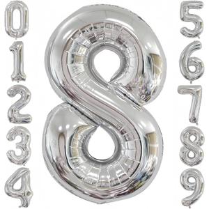 Silver 8 Balloon,40 Inch Number 8 Balloon,8 Birthday Balloon Decorations,Helium Silver 8 Balloon Number for Birthday Party Decorations
