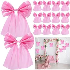 12 Pack Large Pink Bows Coquette Birthday Party Decorations 8.8 x 12 Inches Big Satin Ribbon Bow Party Wall Decor for Home Decor Backdrop Baby Shower Bridal Showers Engagement Wedding Bachelorette