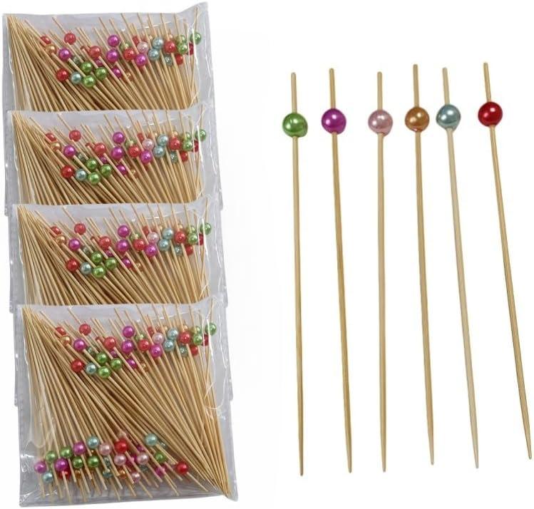 400 Pcs Cocktail Picks,Pearl Fancy Toothpicks，4.7 Inch Toothpicks for Appetizers,Bamboo Coctail Skewers Sticks for Drinks,Fruit,Charcuterie pearl food selection decoration (Colorful)
