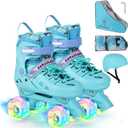 Roller Skates, Adjustable Roller Skates with Light up Wheels for Girls Boys Teens, Beginner & Advance | with Protective Gears and Carry Bag (S- Little Kids (12C-2Y), Blue)