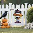 Halloween Witch Legs Hat Wooden Hanging Sign, Trick Or Treat Door Decor, Spooky Ghost Decor, 11.42X11.42 inch, Wood (Colourful Magic Hat)