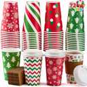 JOYIN 72 PCS Christmas Disposable Party Paper Cups, 16 oz Merry Christmas Coffee Cups With Sleeves and Lids, 6 Designs Xmas Tea Drinkware, Beverages Tableware Holiday Supplies Favors
