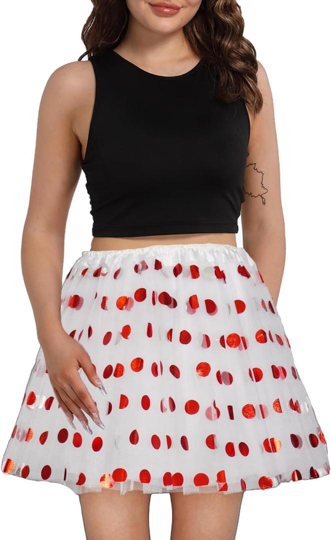 Adult Teens Women Red and White Polka Dots Tutu Mouse Costome Tutu 4 Layered Tutu with Satin Lined Halloween Christmas Tutu (Large)