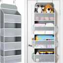 Yecaye Over The Door Organizer, Heavy Duty Hanging Organizers and Storage with 4 Large Capacity Pockets, Swing-Proof Behind The Door Storage for Bathroom Nursery Bedroom Dorm Closet, Grey,1Pc