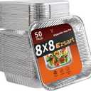 8x8 Aluminum Pans with Lids - 50 Pack Disposable Baking Pans, Tin Foil Pans with Lids for Holiday Cooking, Christmas, Parties Meal Prep, Storage, Heating and Baking