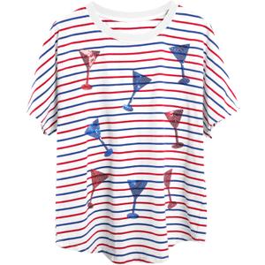 MNLYBABY 4th of July Shirt Women Sequins Wine Glass Shirts American Patriotic Graphic Tee Stripe USA Independence Day Top XL