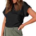 GeGekoko Women Short Sleeve Tshirts Crew Neck Basic Cotton Draped Tee Summer Ruched Side Top  (Medium, Black)