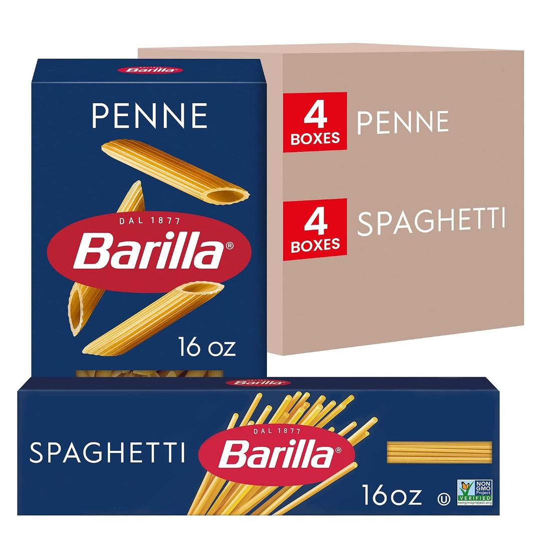 Barilla Penne & Spaghetti Pasta Variety Pack, Non-GMO Pasta, 16oz. (8PK) (EXP 06/01/28)