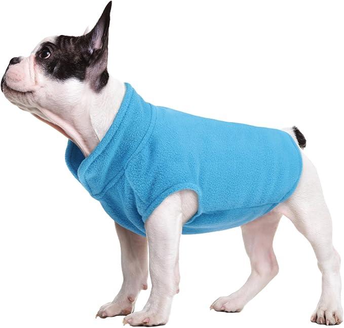 FUAMEY Fleece Vest, Warm Sweatshirt Puppy Stretchy Sweater Pullover Turtleneck Coat Winter Jacket With Leash Hole, Dachshund Sweaters Yorkie Clothes for Small Medium Large Dogs Green M (Medium, Blue)