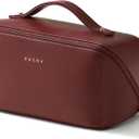 EACHY Travel Makeup Bag, Large Capacity Cosmetic Bag for Women, Waterproof PU Leather, Flat Open Portable Toiletry Bag for Skincare, Brushes & Travel Essentials