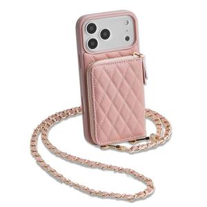 LAMEEKU for iPhone 17 Pro Case Wallet with Card Holder, Wrist Strap Crossbody Phone Cover for Women 6.3" Pink