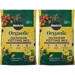 Miracle-Gro Organic Outdoor Potting Mix - Plant Soil for Outdoor Container Plants, Contains Quick-Release Natural Fertilizer, OMRI Listed, 16 qt. (2-Pack) (EXP 02/02/28)