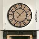 Large Wall Clock for Living Room Decor, Non Ticking Silent, Battery Operated Modern Vintage Wood Oversized Decorative Wall Clock for Bedroom Kitchen Farmhouse Office Decor (24inch, Antique Bronze Metal - Arabic Numerals)