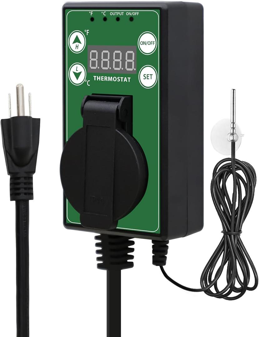 EAGLE PEAK Digital Heat Mat Thermostat Controller -4 to 108 F for Heat Mat, Greenhouse, Heater Fan, Seedling, Germination, Fermentation and Reptiles, 15A/1500W, 1 Pack