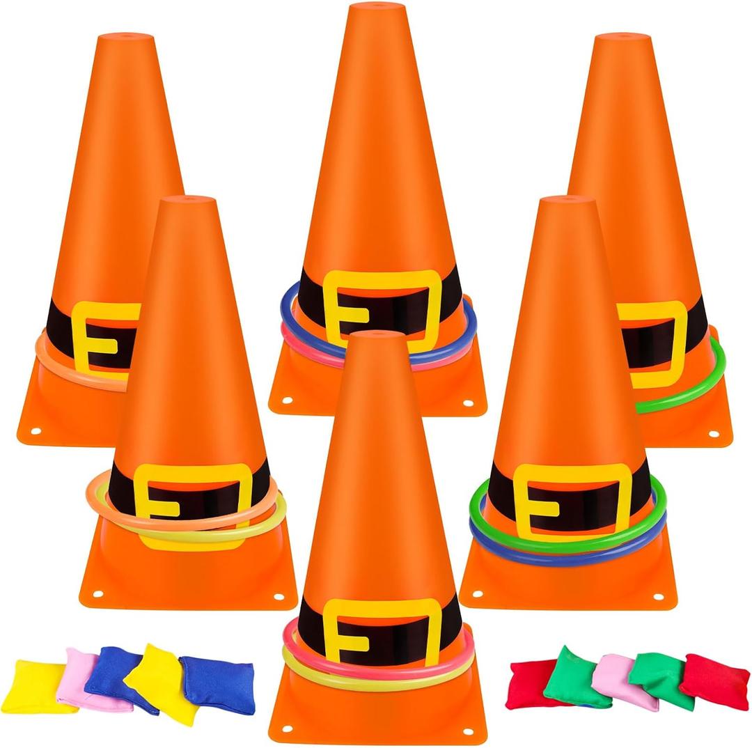 26 Pcs Christmas Ring Toss Game, Soft Plastic Cones Cornhole Bean Bags Carnival Party Games for Christmas Birthday Party Indoor Outdoor Games Supplies